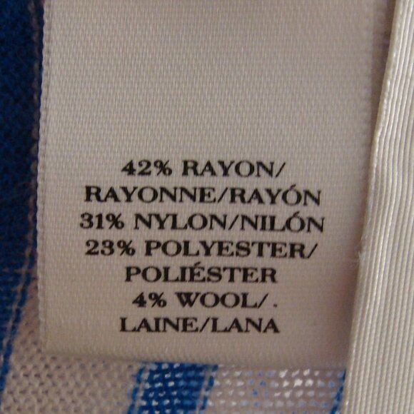 ANN TAYLOR Cream & Blue STRIPED Long Sleeve WOOL Blend BUTTON Up CARDIGAN Sz M - Picture 5 of 7